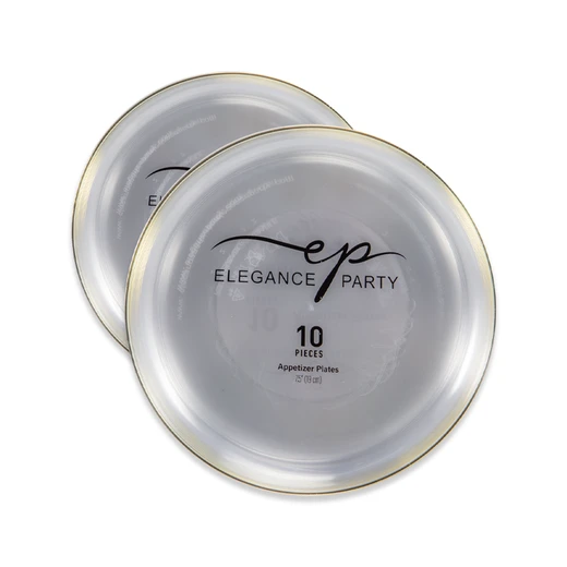 36279, Elegance Party Edge 10PK 7.5" Dinner Plate Clear+Gold, 191554362796
