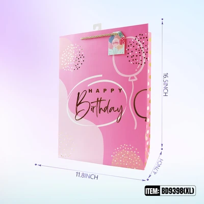 BD9398-XL, Birthday Gift Bags XL x4 Assted. 11.8"x4.7"x16.5", 887257130588