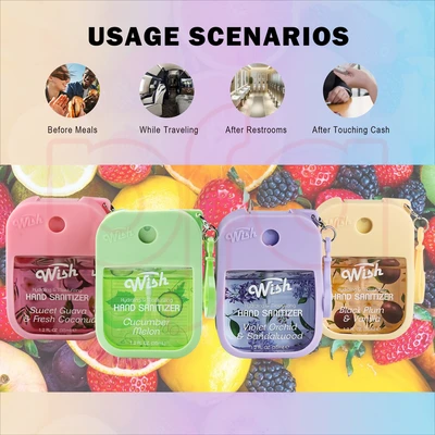 60396, 1.2 oz 4pcs Mix Bundle Hand Sanitizer Spray,  (4 Scent) Sweet Guava/Cucumber Melon/Violet Orchid/Black Plum — Wish, 191554603967