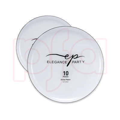 36240, EP Edge 10PK 10.25" Dinner Plate White+Silver, 191554362406