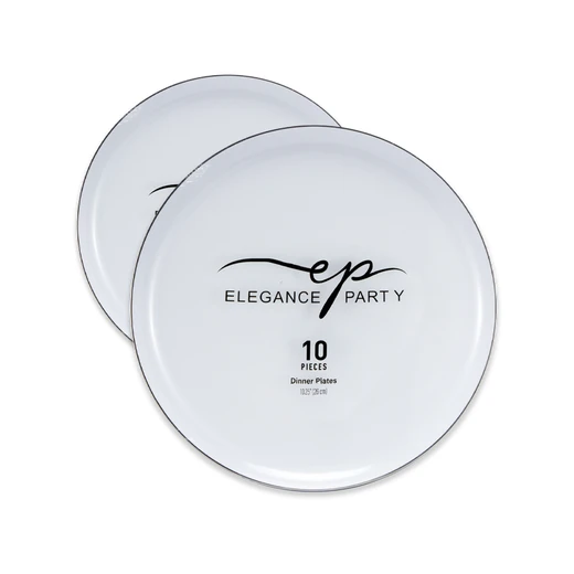 36240, Elegance Party Edge 10PK 10.25" Dinner Plate White+Silver, 191554362406