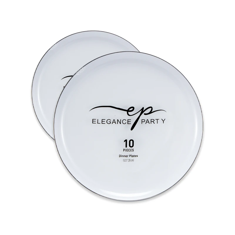 Elegance Party Edge 10PK 10.25" Dinner Plate White+Silver