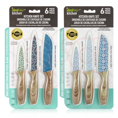 33060, Ideal Kitchen 6 Piece Knife set w/Blade Guard, 191554330603