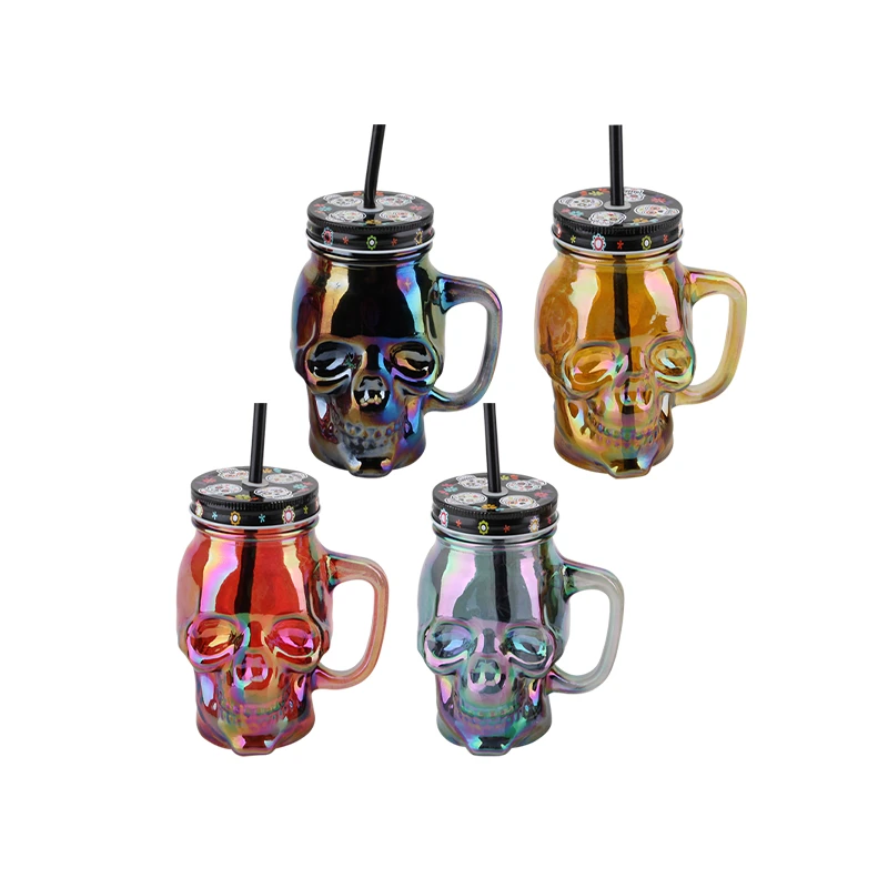 Splash Mason Jar w/ Straw 15.2oz UV Skull