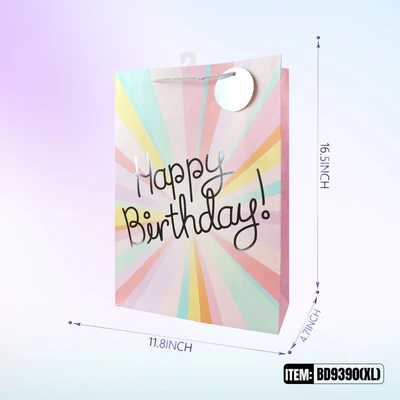 BD9390-XL, Birthday Gift Bags XL.Assorted x4 Styles 11.8"x4.7"x16.5", 887257130557