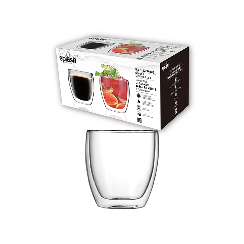Splash Double Wall Glass Cup 8.5oz 2PK