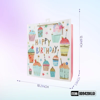 BD9420-LG, Birthday Gift Bags LG.Assorted x4 Styles 10.2"x3.9"x12.6", 887257130724