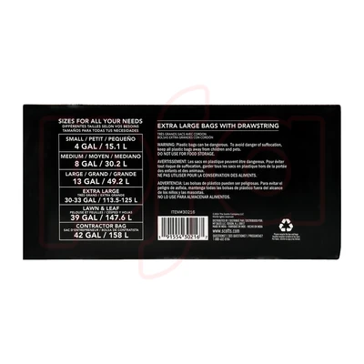 ST-30216, DrawstringTrash Bag Flex 39 Gal 46CT Black Lawn & Leaf - Scotts, 191554302167