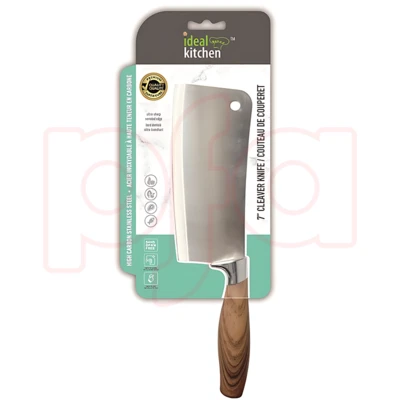 33067, Ideal Kitchen w/ Wood Handle 7" Cleaver Knife, 191554330672