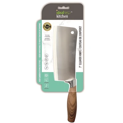 33067, Ideal Kitchen w/ Wood Handle 7" Cleaver Knife, 191554330672