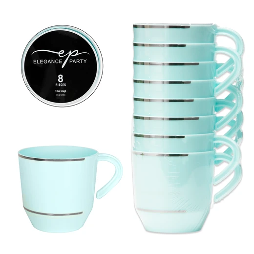 36335, Elegance Party 8PK 12.5oz Tea Cup Mint+Silver, 191554363359
