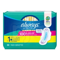 ALW-03339, Always Ultra Thin Pads 22Count Regular Size1, 030772033395