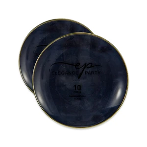 36267, Elegance Party Curve 10PK 7.5" Dinner Plate Black+Gold, 191554362673