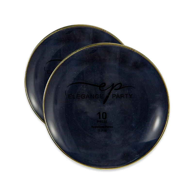 Elegance Party Curve 10PK 7.5" Dinner Plate Black+Gold