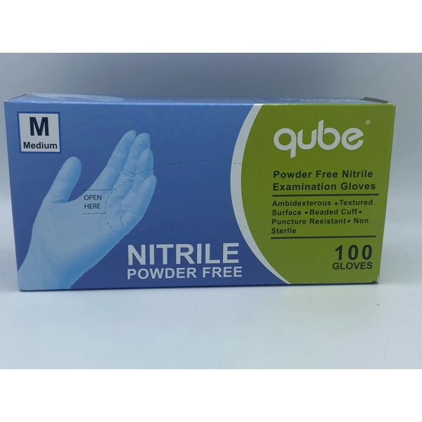 QNG-M, Qube Powder Free Blue Nitrile Exam Gloves 100CT Size: Medium, 9356855003927