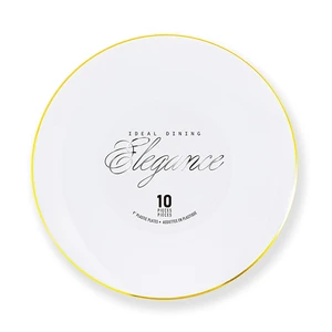 36224, Elegance Plate 9" White + Rim Stamp Gold, 191554362246