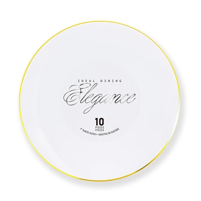 36224, Elegance Plate 9" White + Rim Stamp Gold, 191554362246