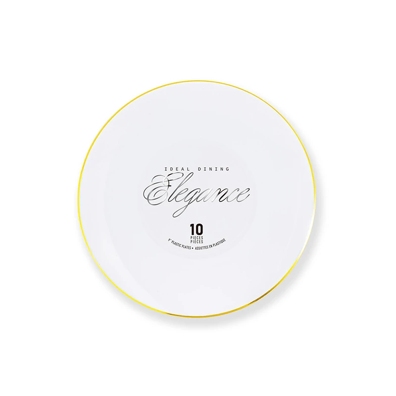 Elegance Plate 9" White + Rim Stamp Gold