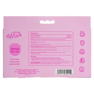 OL60425, 1.2 oz Hand Sanitizer Spray with Color Box 3pk , (4 Scent) Fruit Punch/Cotton Candy/Island Coconut — Wish, 191554604254