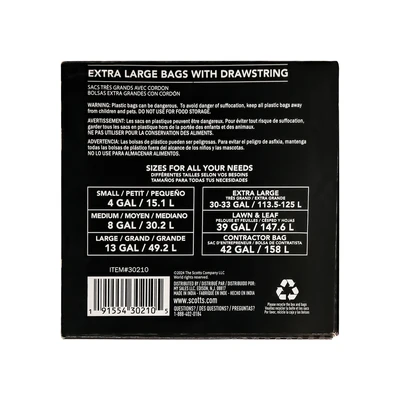 ST-30210, Drawstring Trash Bag Flex 33 Gal 24CT Black - Scotts, 191554302105