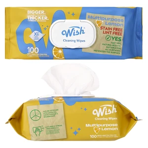 69001, Wish Jumbo Cleaning Wipes 100ct Lemon - Kitchen w/cap, 191554690011