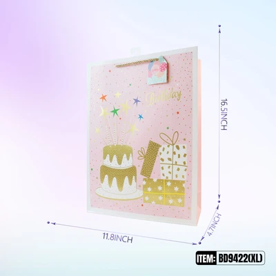 BD9422-XL, Birthday Gift Bags XL.Assorted x4 Styles 11.8"x4.7"x16.5", 887257130755