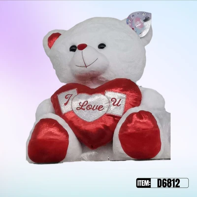 D6812-12", BEAR WHITE W. HEART 12", 887257568121