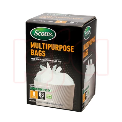 ST-30220, Flap Tie Trash Bag Box 8 Gal 150CT White Lemon - Scotts, 191554302204