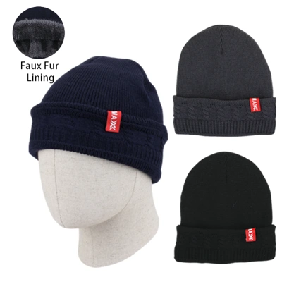 10061, Thermaxxx Men Winter Knit Hat w/ Fur Lining, 191554100619
