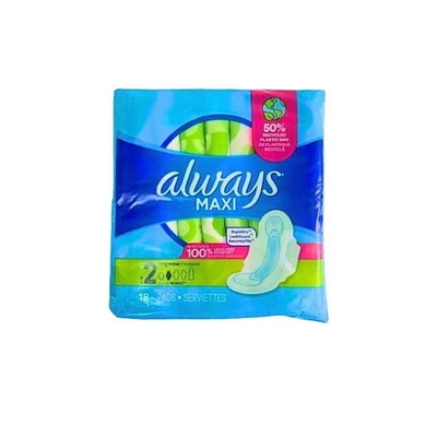 AM18LUS, Always Maxi 18ct Size 2 Super Long Unscented, 03368