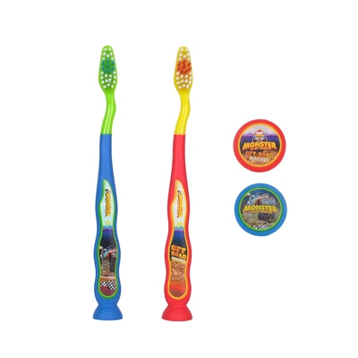 68036, Oral Fusion Kids Monster Truck Toothbrush & Cap 4PK Set, 191554680364
