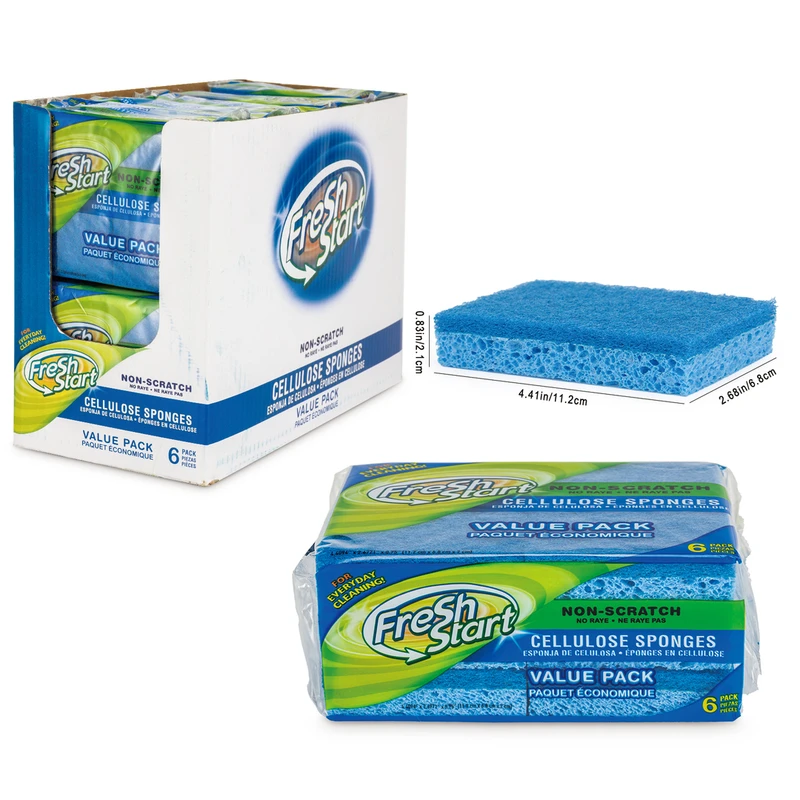 Fresh Start Sponge 6PK Cellulose Non-Scratch