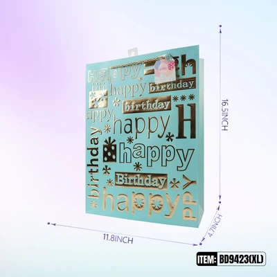 BD9423-XL, Birthday Gift Bags XL.Assorted x3 Styles 11.8"x4.7"x16.5", 887257130779