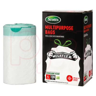 ST-30200, Drawstring Trash Bags Flex 4 Gal 100CT White Lemon - Scotts, 191554302006
