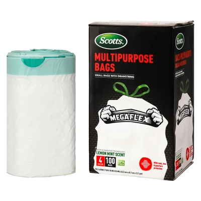 ST-30200, Drawstring Trash Bags Flex 4 Gal 100CT White Lemon - Scotts, 191554302006