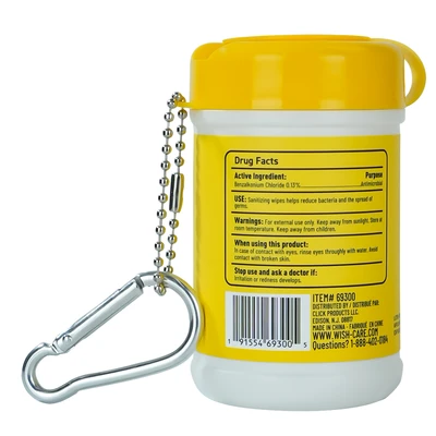 69300, Wish Sanitizing Hand Wipes with Keychain – PDQ, 191554693005