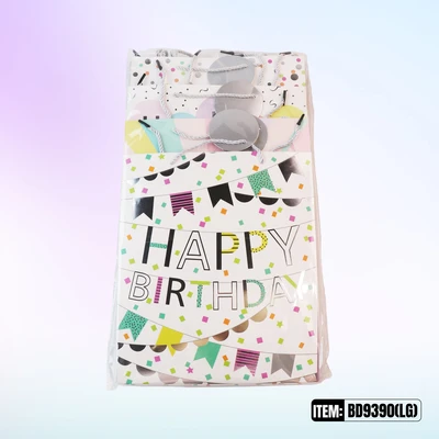 BD9390-LG, Birthday Gift Bags LG.Assorted x4 Styles 10.2"x3.9"x12.6", 887257130564