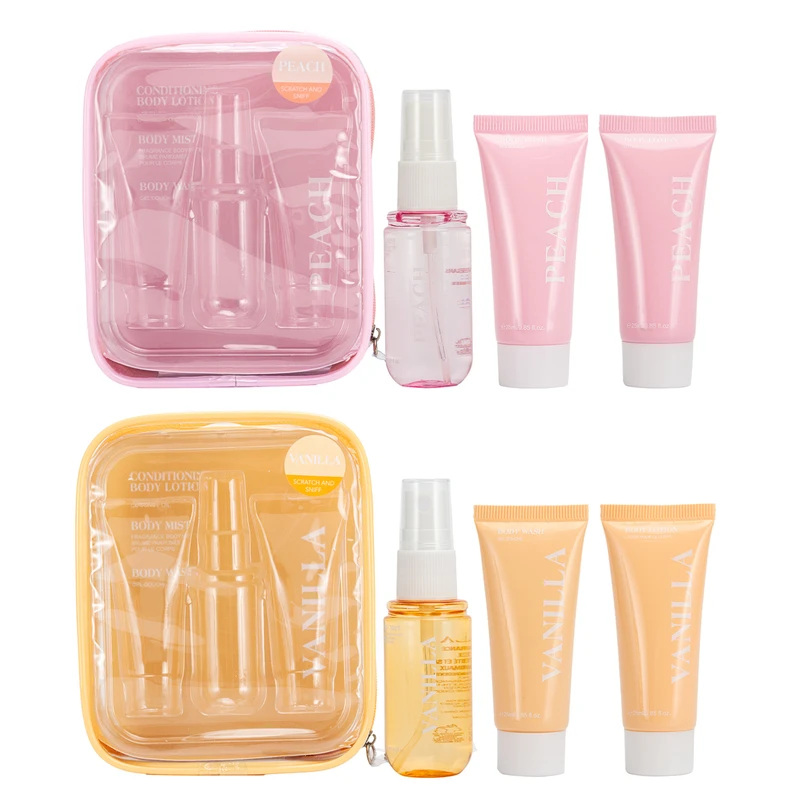 Women's 3pcs Bag Set PDQ1 PEACH/VANILLA 0.85oz Body Lotion 0.85oz Body Wash 0.68oz Body Mist