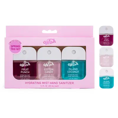 OL60425, 1.2 oz Hand Sanitizer Spray with Color Box 3pk , (4 Scent) Fruit Punch/Cotton Candy/Island Coconut — Wish, 191554604254