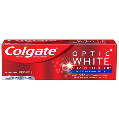 CTP-OW-42-CMBS, Colgate Toothpaste 119g (4.2oz) Optic White Stain Fighter Baking Soda Clean Mint Paste, 035000996411