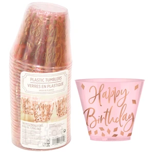 AMS-352583, Amscan 9oz Plastic Tumbler 30 Pack Happy Birthday, 192937165744