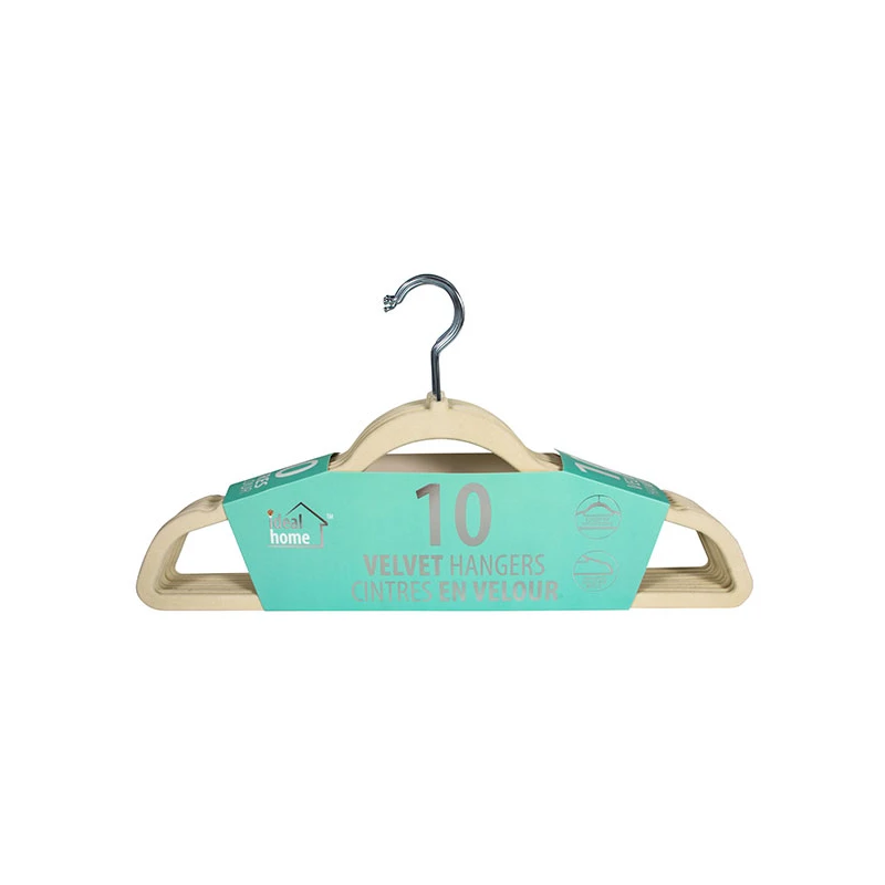 Ideal Home Velvet Hanger 10PK Beige Chrome Hook