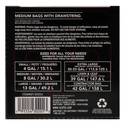 ST-30201, Drawstring Trash Bag Flex 8 Gal 52CT White Lemon - Scotts, 191554302013