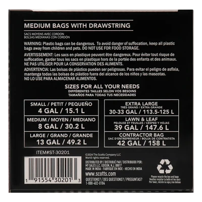 ST-30201, Drawstring Trash Bag Flex 8 Gal 52CT White Lemon - Scotts, 191554302013