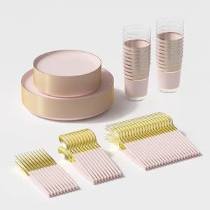OL36455, Elegance Party Party Dinnerware Set 140pc – Pink/Gold
