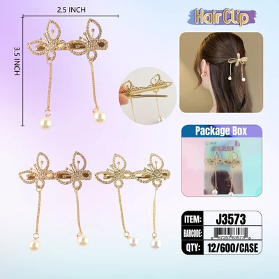 J3573, Hair Clip 3″ Inch with Pearl & Diamond Assorted, 887257835735