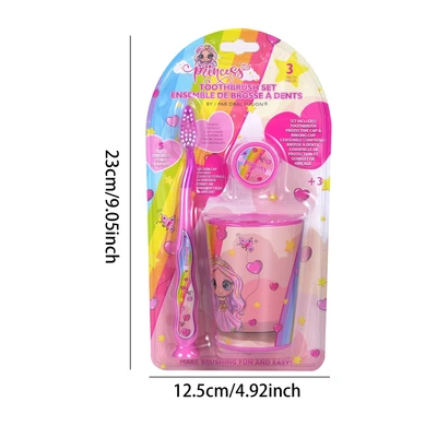 68056, Oral Fusion Kids Princess Toothbrush 3PK Set With Rinsing Cup, 191554680562