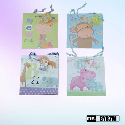 BY87M, Baby Gift Bags MD. Assorted x4  9.4"x7"x3.9", 677916587224