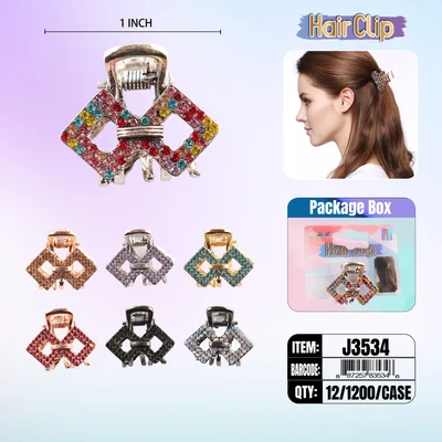 J3534, Hair Clip 1″ Inch with Diamond Assorted, 887257835346