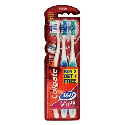CTB-360VW3, Colgate Toothbrush 360 Visible White 3PK, 8901314218261
